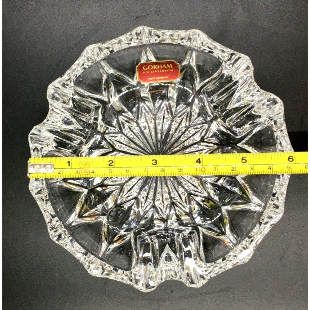 Gorham Crystal Full Lead Cut Glass Ashtray 6" Heavy Vintage Unused West Germany - Picture 9 of 10